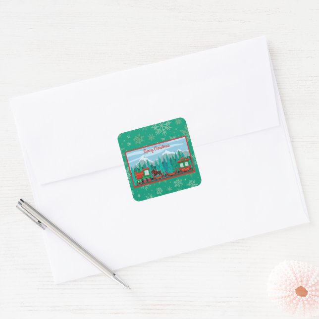 Merry Christmas Train with Dog Square Sticker (Envelope)