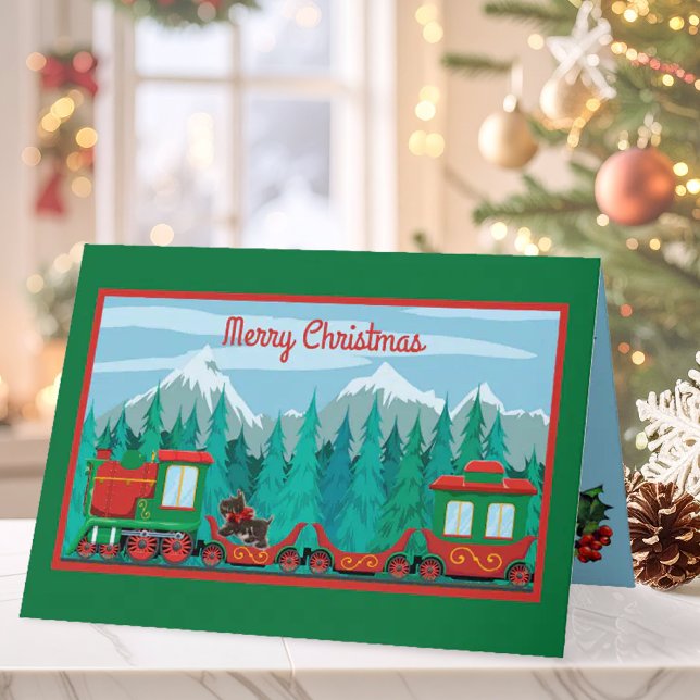 Merry Christmas Train with Little Dog Holiday Card (Merry Christmas Train with Little Scotty Dog Card)