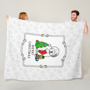 Merry Christmas Tree 2 Old English Sheepdog Grey 1 Fleece Blanket