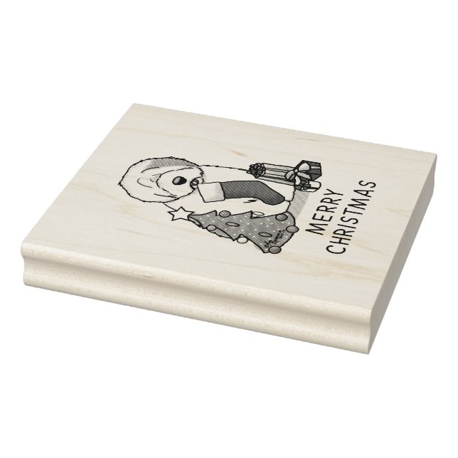 Merry Christmas Tree 2 Old English Sheepdog Grey 1 Rubber Stamp (Stamp)