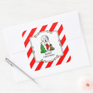Merry Christmas Tree 2 Old English Sheepdog Grey 1 Square Sticker