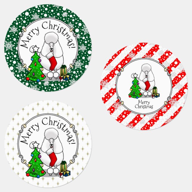 Merry Christmas Tree 2 Poodle (white) Dog Cute (Group)