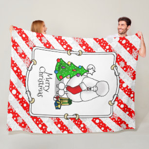 Merry Christmas Tree 2 Poodle (white) Dog Cute Fleece Blanket
