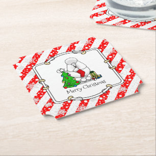 Merry Christmas Tree 2 Poodle (white) Dog Cute Paper Coaster
