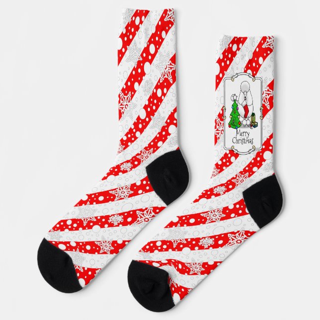 Merry Christmas Tree 2 Poodle (white) Dog Cute Socks (Left)