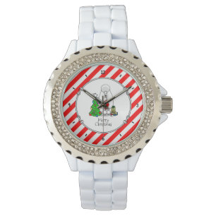 Merry Christmas Tree 2 Poodle (white) Dog Cute Watch