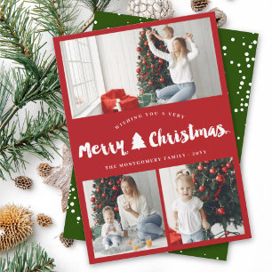 Merry Christmas Tree 3 Photo Collage Holiday Card