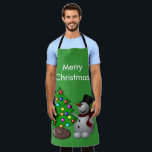 Merry Christmas Tree 3D Snowman Green Large Apron<br><div class="desc">Merry Christmas celebration with this item. This design looks good on any product. ⭐PERSONALIZE this template with your artwork. ⭐EDIT it further to make more changes. ⭐TRANSFER this design to any product. Visit all my stores at bit.ly/SandyspiderStores (cut and paste).</div>