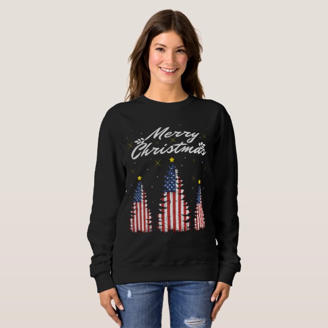 Merry Christmas Tree American Flag Sweatshirt (Front Full)