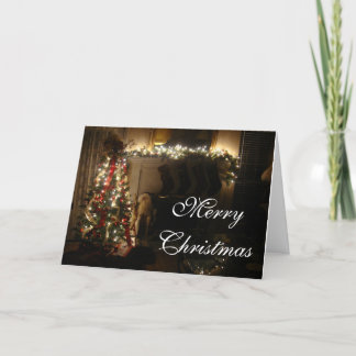 Merry Christmas tree and fireplace Holiday Card