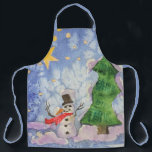Merry Christmas Tree And Frosty Snowman Watercolor Apron<br><div class="desc">Apron adult size all over print style printed with Merry Christmas Tree And Frosty Snowman Watercolor painting original artwork design and select products collection by TheFabricSeal print on demand shop at Zazzle.com #ZazzleMade https://www.zazzle.com/store/thefabricseal TheFabricSeal©️Original. This cheerfully fun design image print is a hand painted watercolor painting is a whimsical wintertime...</div>