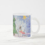 Merry Christmas Tree And Frosty Snowman Watercolor Frosted Glass Coffee Mug<br><div class="desc">Frosted Glass Cup Mug iced cold and hot cocoa coffee tea beverage drinking container printed with Merry Christmas Tree And Frosty Snowman Watercolor painting original artwork design and select products collection by TheFabricSeal print on demand shop at Zazzle.com #ZazzleMade https://www.zazzle.com/store/thefabricseal TheFabricSeal©️Original. This cheerfully fun design image print is a hand...</div>