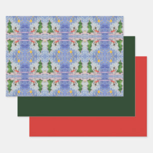 Merry Christmas Tree And Frosty Snowman Watercolor Wrapping Paper Sheet