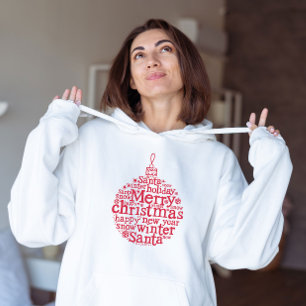 Merry Christmas Tree Ball typography design Red Hoodie