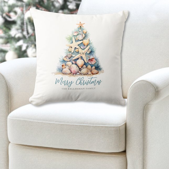 Merry Christmas Tree Beach Cushion (Merry Christmas Tree Beach Throw Pillow )