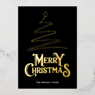 Merry Christmas Tree Black Background Gold