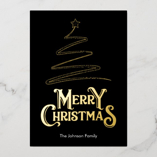 Merry Christmas Tree Black Background Gold (Front)