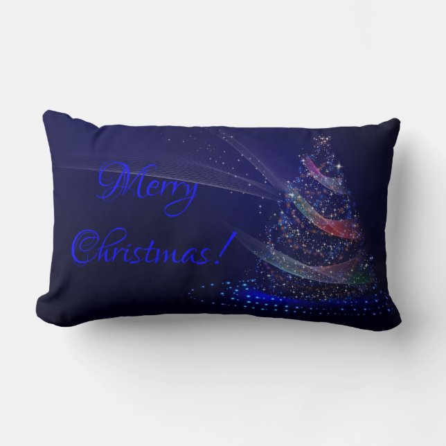 Merry Christmas Tree Blue Purple Stars Elegant Lumbar Cushion (Front)