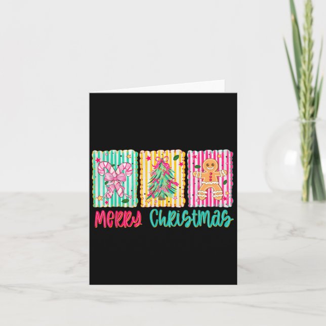 Merry Christmas Tree Bow Gingerbread Candy Cane Gi Card (Front)
