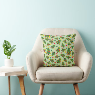 Merry Christmas Tree & Bright Stars Green Festive Cushion