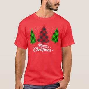 Merry Christmas Tree Buffalo Plaid Family Matching T-Shirt