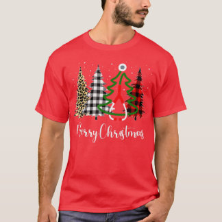 Merry Christmas Tree Buffalo Plaid Leopard Stethos T-Shirt