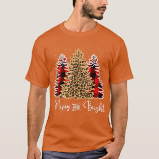 Merry Christmas Tree Buffalo Plaid Leopard T-Shirt