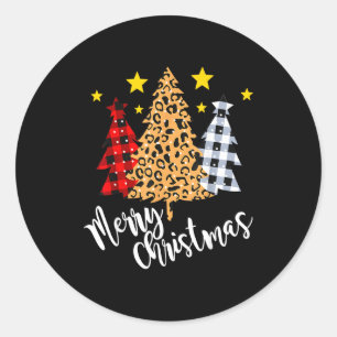 Merry Christmas Tree Buffalo Plaid Red Green Xmas Classic Round Sticker