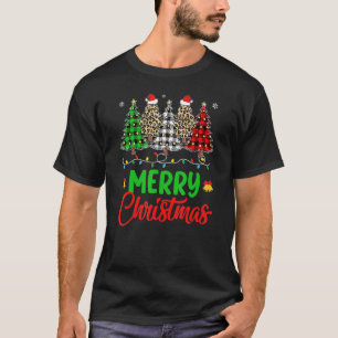 Merry Christmas Tree Buffalo Plaid Red Leopard Wom T-Shirt