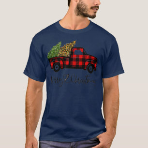 Merry Christmas Tree Buffalo Plaid Red Truck Famil T-Shirt