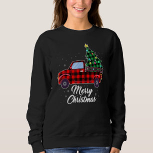Merry Christmas Tree Buffalo Plaid Red Truck Sweatshirt