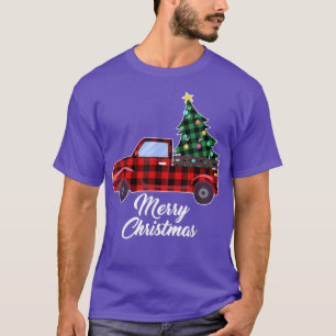 Merry Christmas Tree Buffalo Plaid Red Truck  T-Shirt