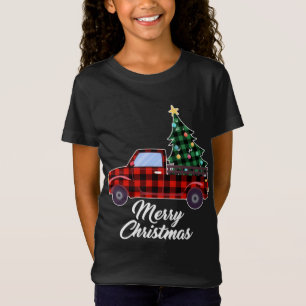 Merry Christmas Tree Buffalo Plaid Red Truck T-Shirt
