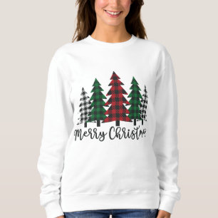 Merry Christmas Tree Buffalo Plaid Red White Green Sweatshirt