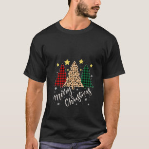 Merry Christmas Tree Buffalo Plaid Red White Green T-Shirt