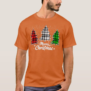 Merry Christmas Tree Buffalo Plaid Red White Green T-Shirt
