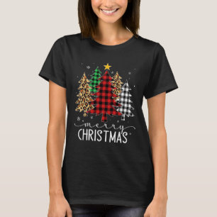 Merry Christmas Tree Buffalo Plaid Red White Green T-Shirt