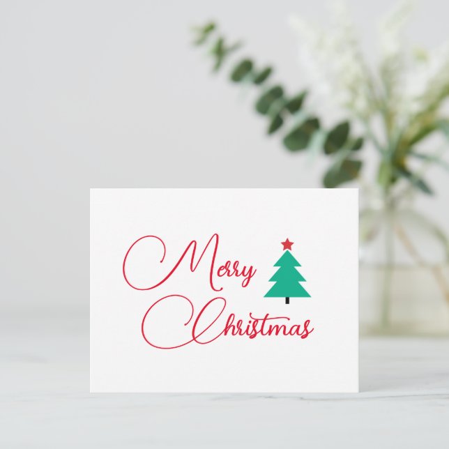 Merry Christmas Tree Calligraphy Holiday Postcard (Standing Front)