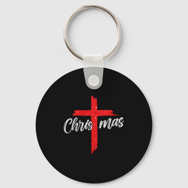 Merry Christmas Tree Christian Cross Jesus Faith B Key Ring (Front)