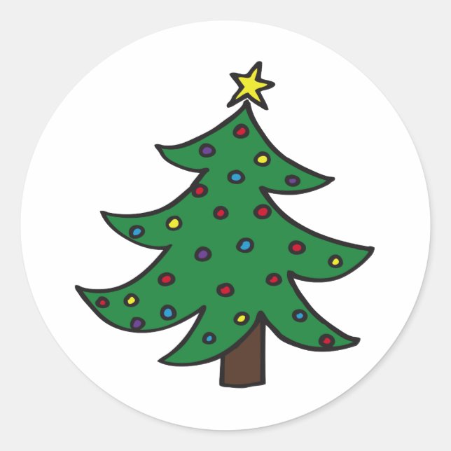 Merry Christmas Tree Classic Round Sticker (Front)