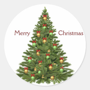 Merry Christmas Tree Classic Round Sticker