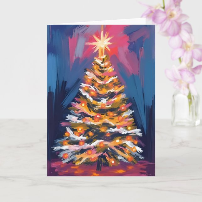 Merry Christmas Tree Colourful Watercolor Card (Orchid)