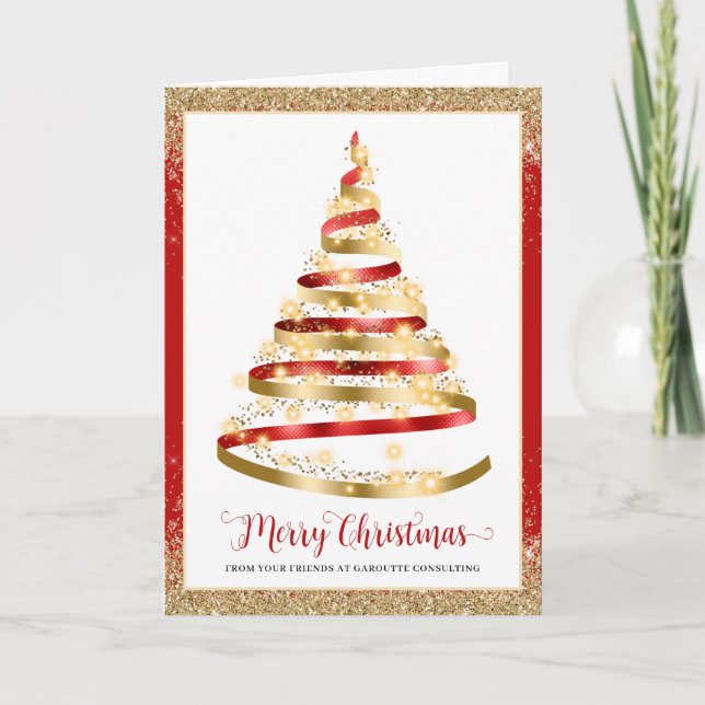 Merry Christmas Tree Corporate Logo Holiday Card (Front)
