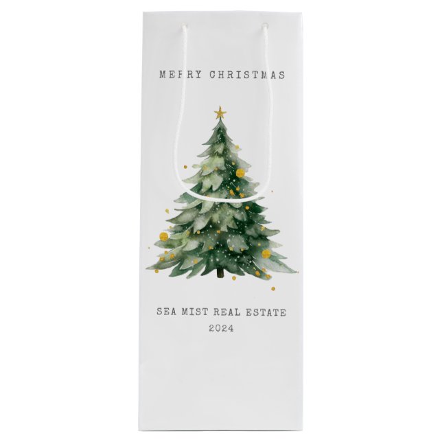 Merry Christmas Tree Corporate  Wine Gift Bag (Front)