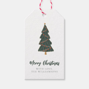 Merry Christmas Tree Custom Greeting and Name Gift Tags