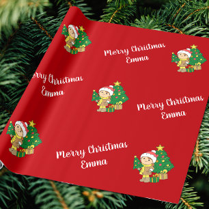 Merry Christmas Tree Custom Name Personalized Wrapping Paper