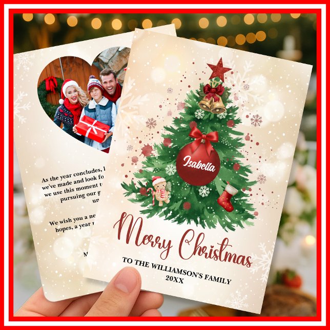 Merry Christmas Tree Custom PHOTO Family Name Holiday Card (Creator Uploaded)