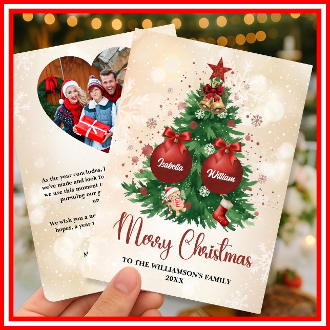 Merry Christmas Tree Custom PHOTO Family Name Holiday Card (Creator Uploaded)