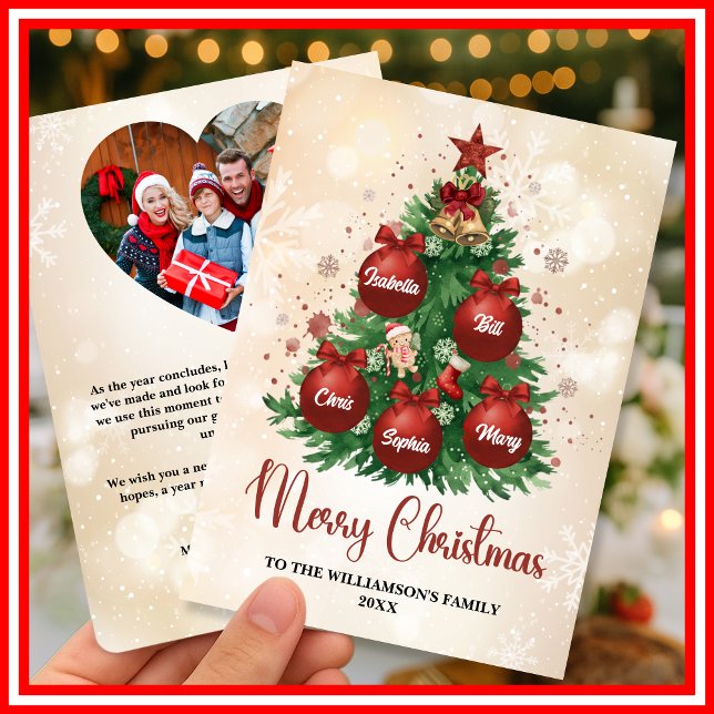 Merry Christmas Tree Custom PHOTO Family Name Holiday Card (Creator Uploaded)