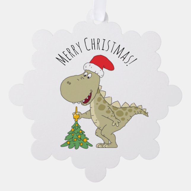 Merry Christmas Tree Cute Dinosaur Santa Hat Decoration Card (Front)